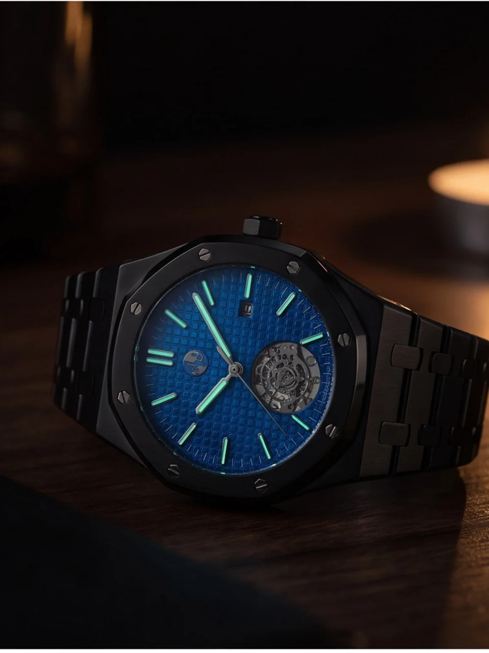 Blue Dial Mechanical Watch - luminous hands